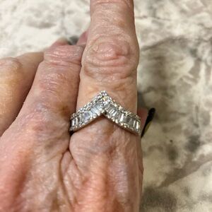 V-shaped Silver CZ Band Ring - Sparkling Chevron Accent